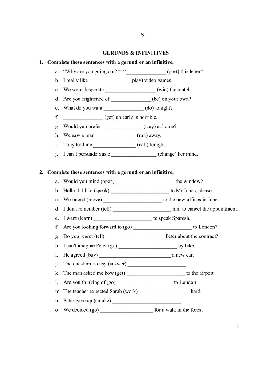 Gerunds & Infinitives - Page 1