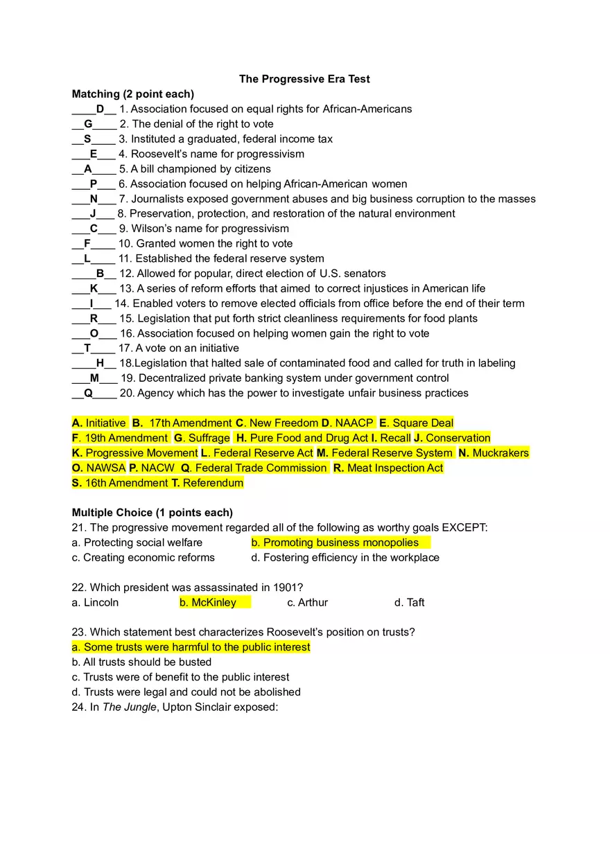 The Progressive Era Test - Page 1