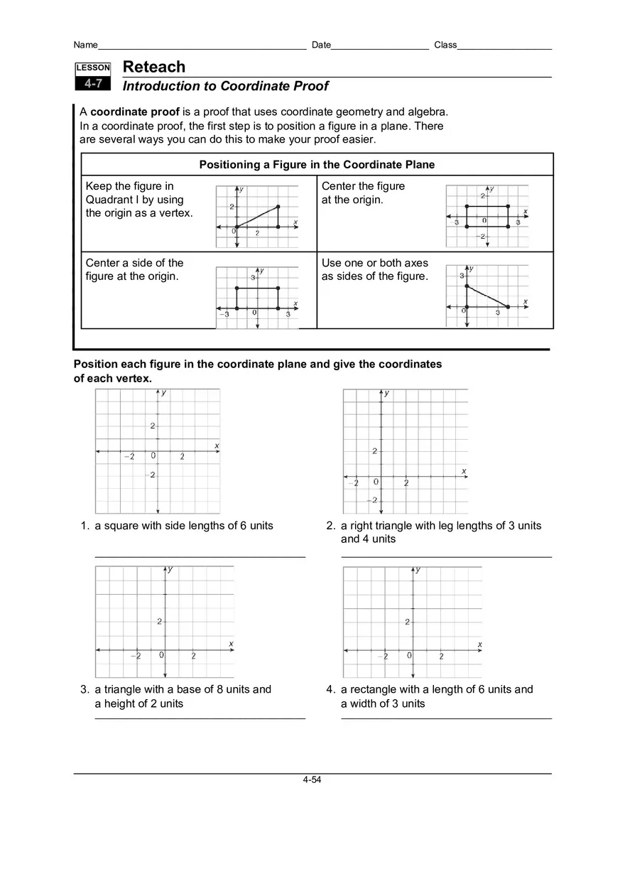 Introduction to Coordinate Proof - Page 1