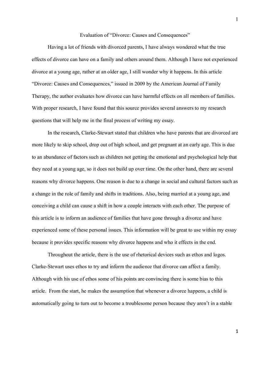 Evaluation of “Divorce Causes and Consequences” - Page 1