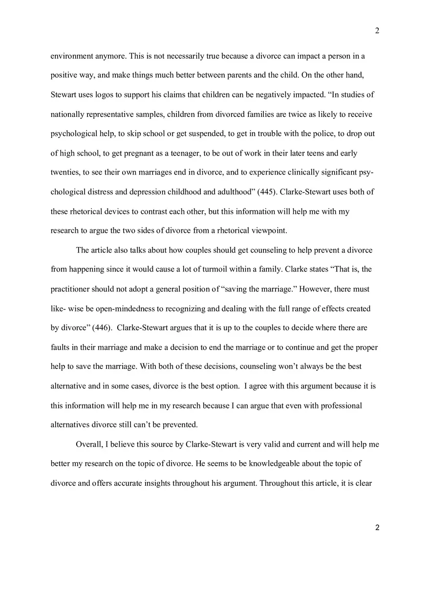 Evaluation of “Divorce Causes and Consequences” - Page 2