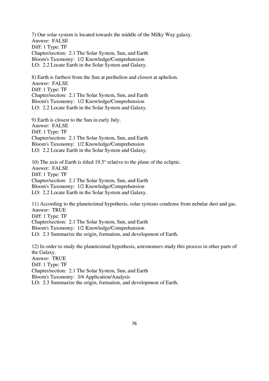 Chapter 2 Solar Energy to Earth and the Seasons True False - Page 2