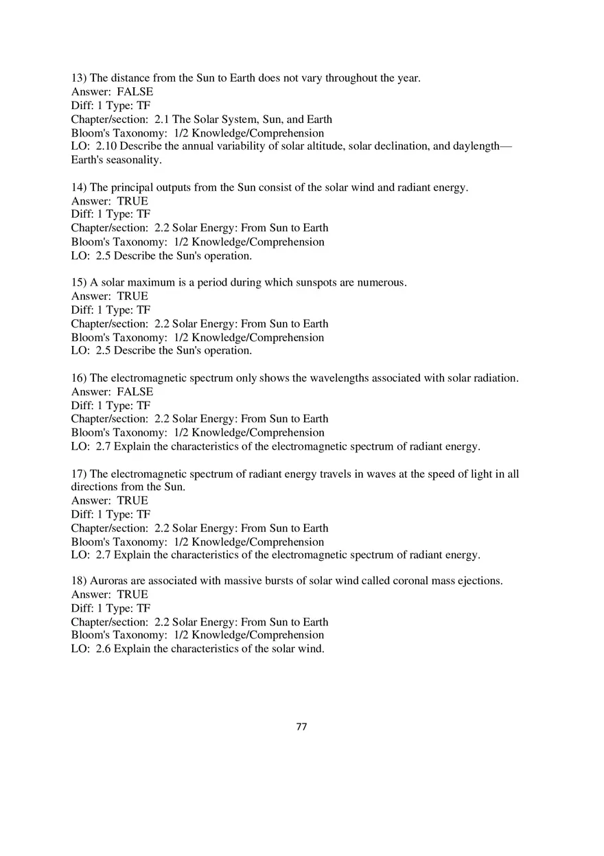 Chapter 2 Solar Energy to Earth and the Seasons True False - Page 3