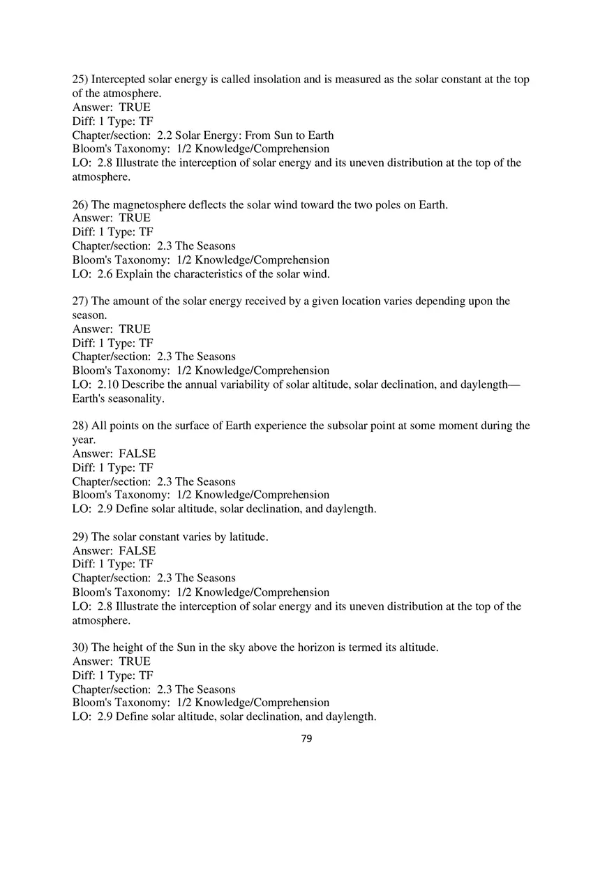 Chapter 2 Solar Energy to Earth and the Seasons True False - Page 5