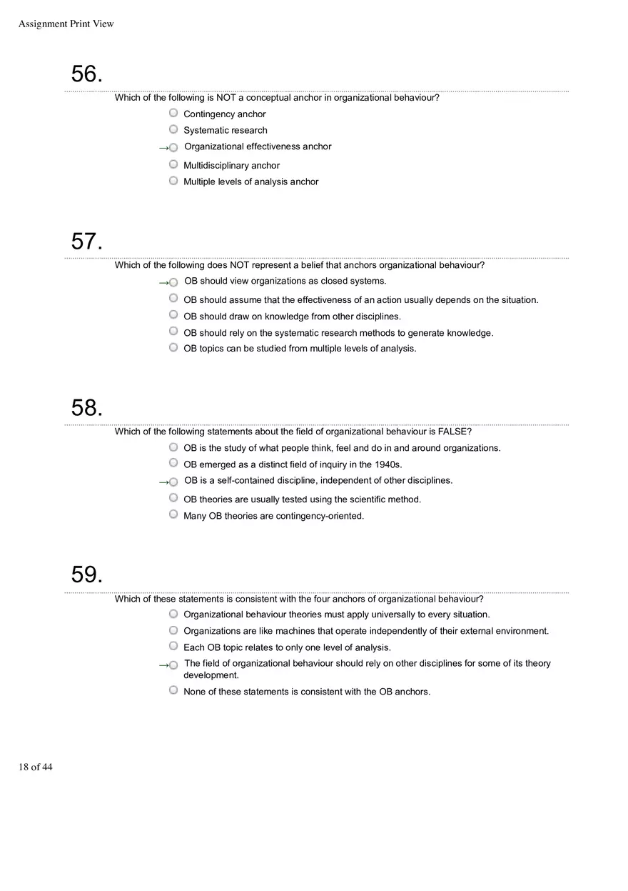 Organizational Behavior Ch 1 Multiple Choice 2 - Page 9
