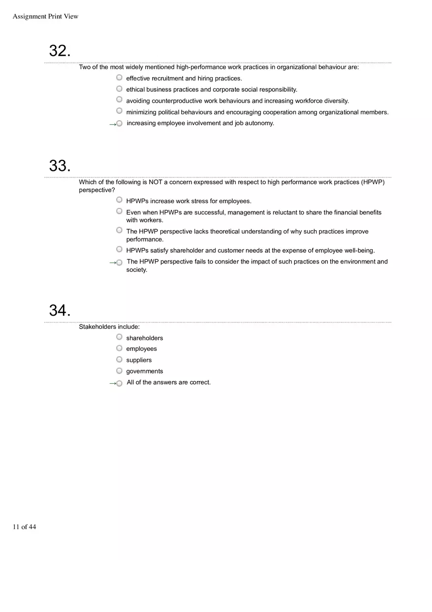 Organizational Behavior Ch 1 Multiple Choice 2 - Page 1