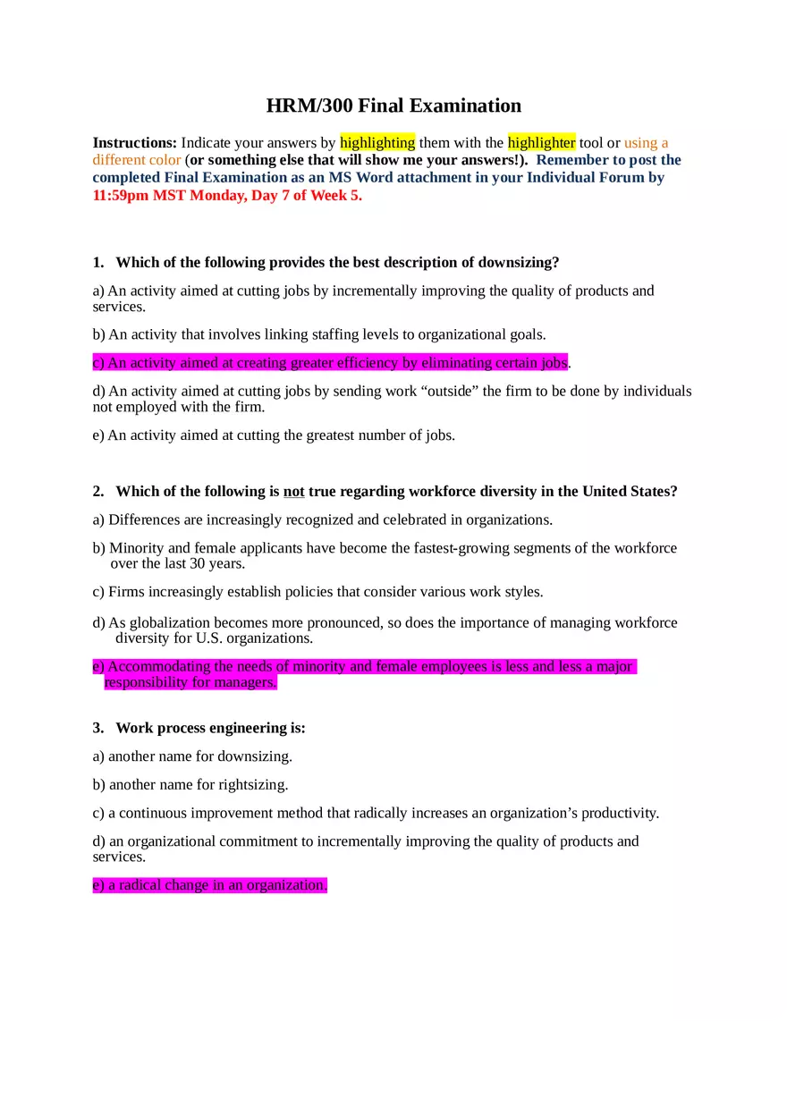 HRM Final Examination - Page 1