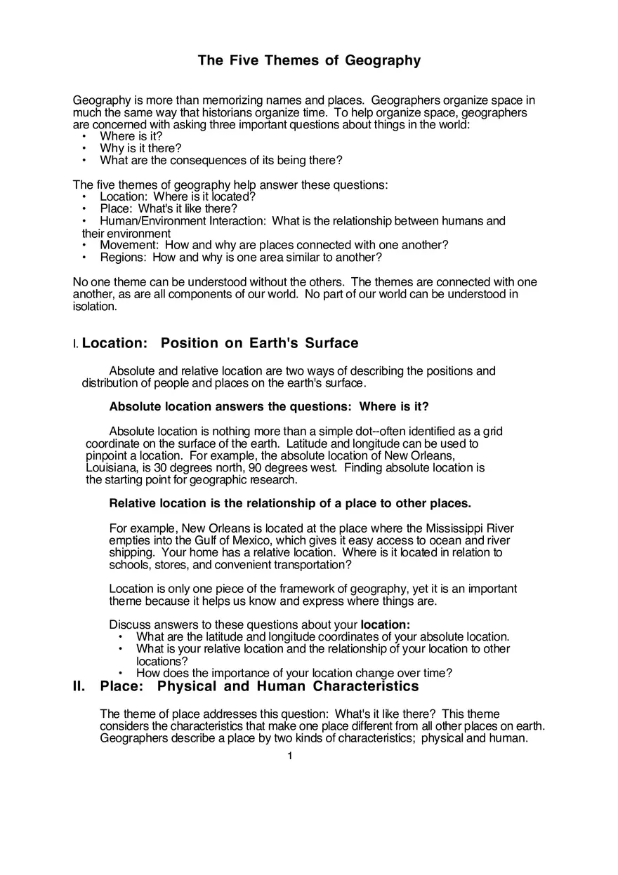 The Five Themes of Geography - Page 1
