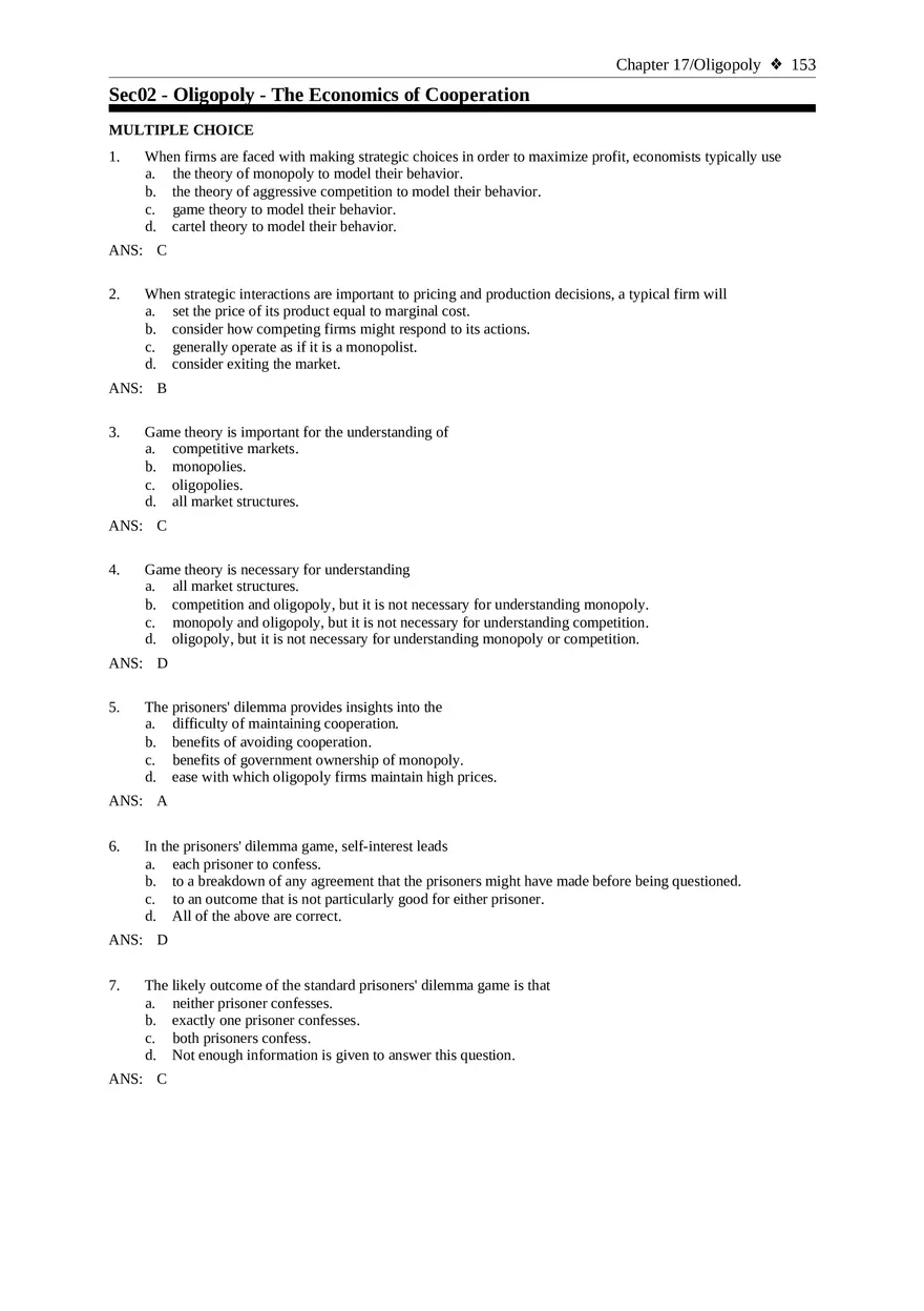Chapter 17 Oligopoly Sec02 Multiple Choice - Page 1