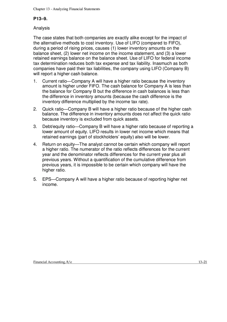 Chapter 13 Analyzing Financial Statements Alternate Problems - Page 8
