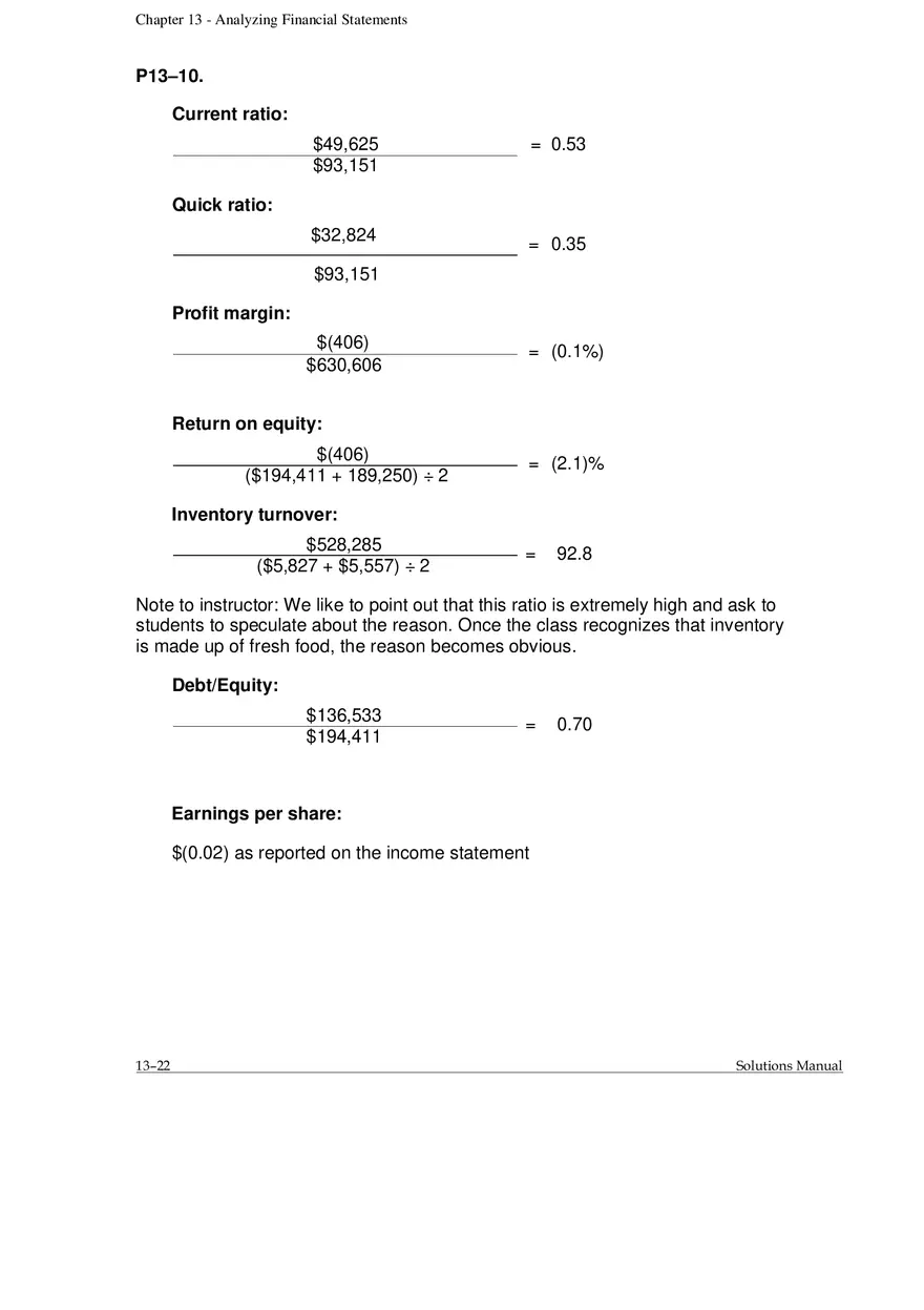 Chapter 13 Analyzing Financial Statements Alternate Problems - Page 9