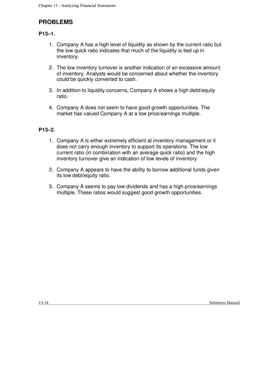 Chapter 13 Analyzing Financial Statements Alternate Problems - Page 1