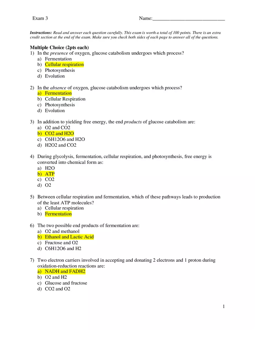 Biology Exam 3 - Page 1