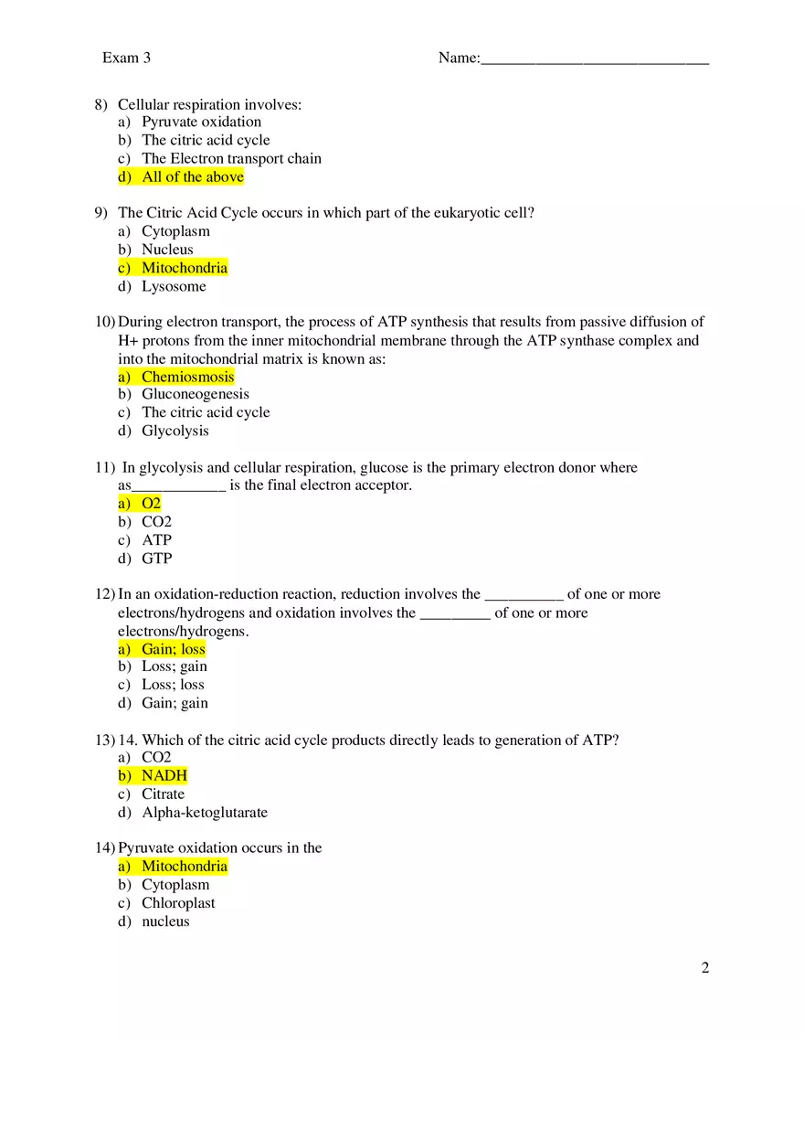 Biology Exam 3 - Page 2