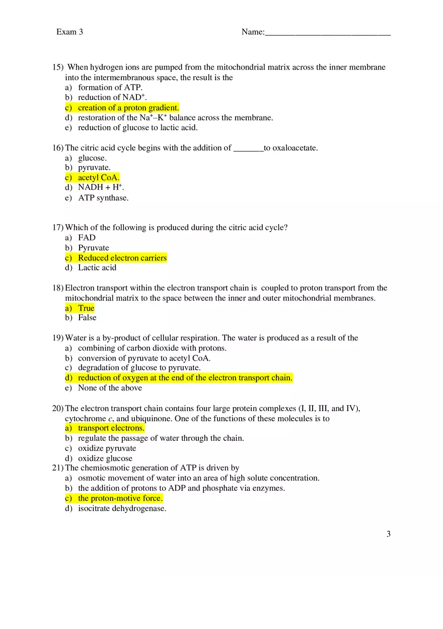 Biology Exam 3 - Page 3