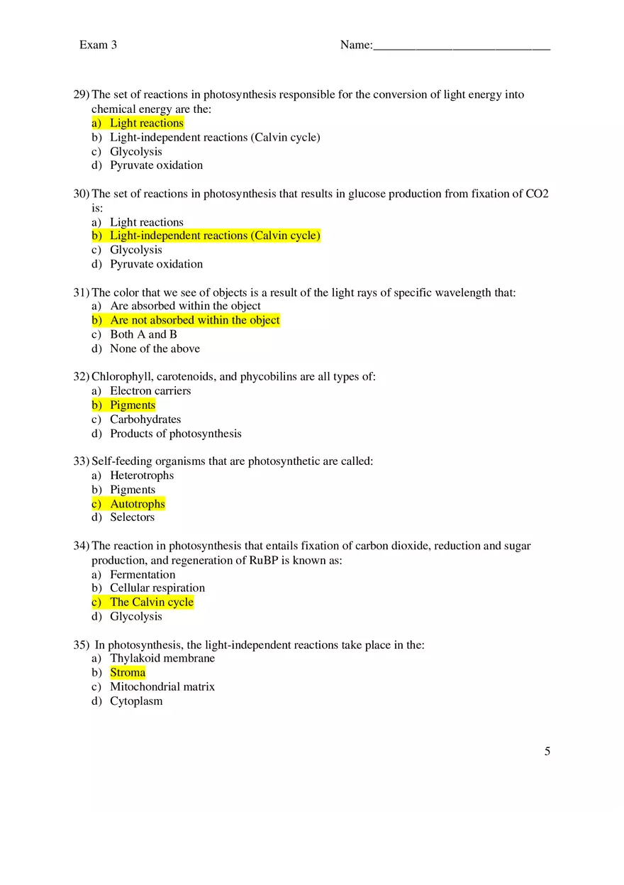 Biology Exam 3 - Page 5