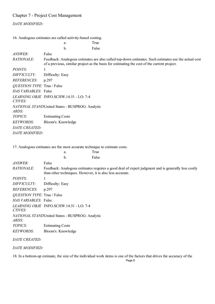 Chapter 7 Project Cost Management True False - Page 13