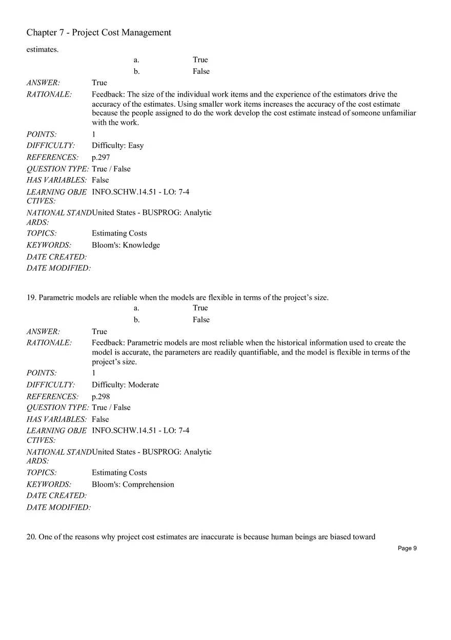 Chapter 7 Project Cost Management True False - Page 14