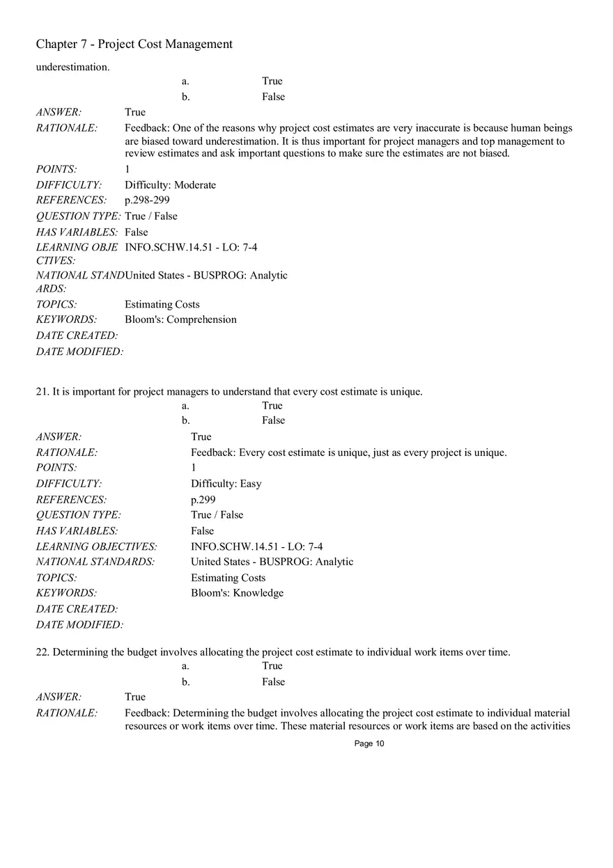 Chapter 7 Project Cost Management True False - Page 15
