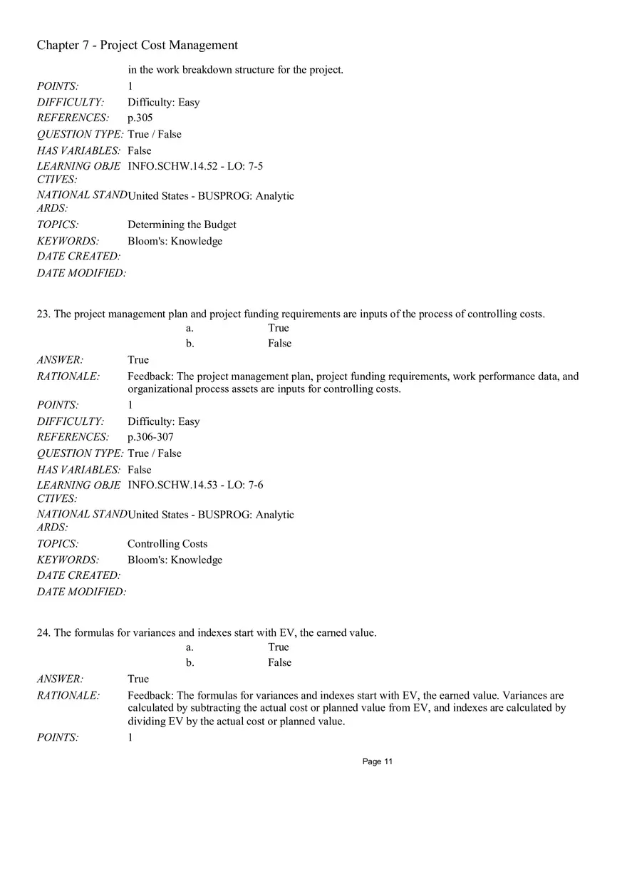 Chapter 7 Project Cost Management True False - Page 3