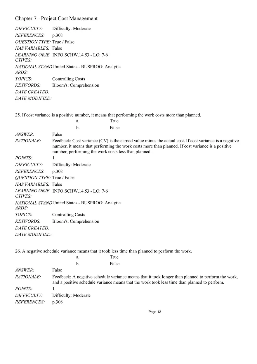 Chapter 7 Project Cost Management True False - Page 4