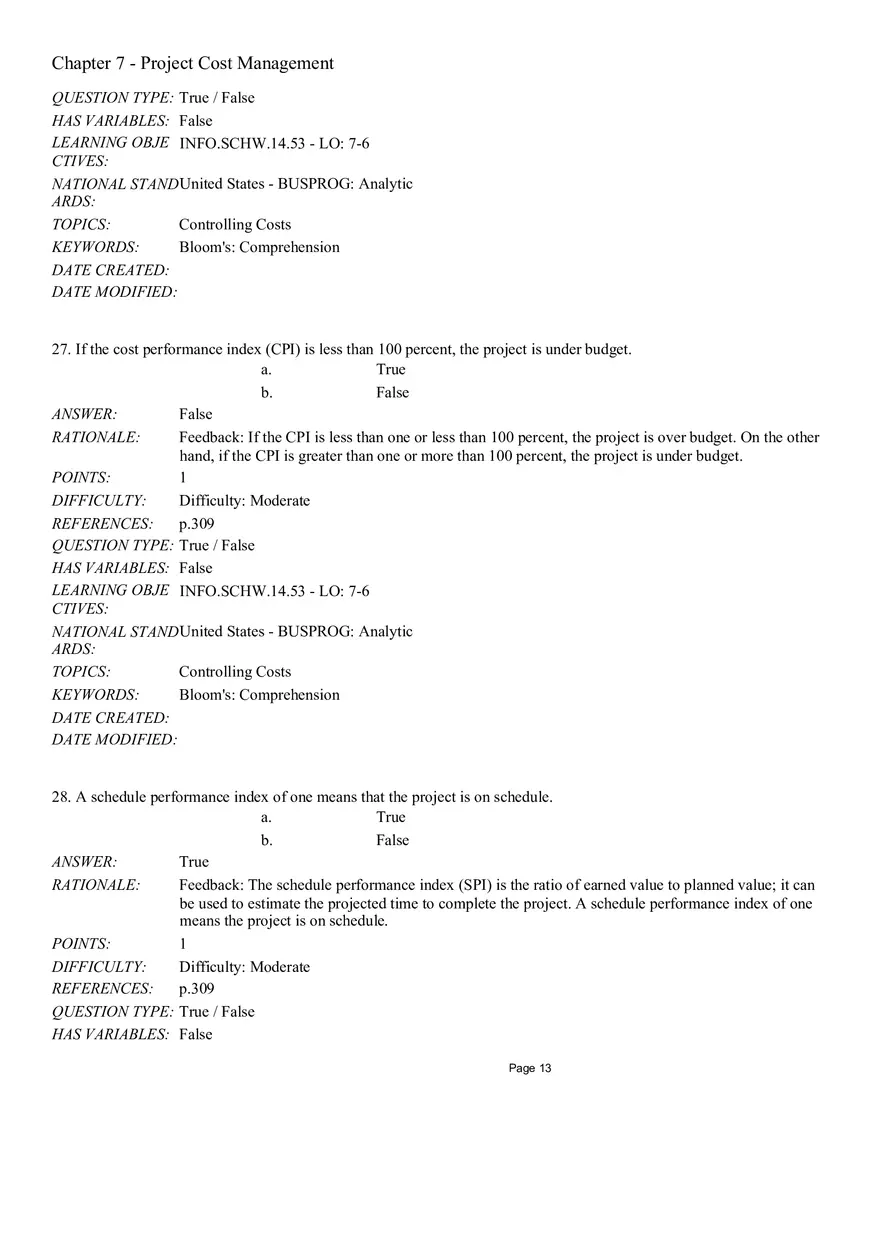 Chapter 7 Project Cost Management True False - Page 5