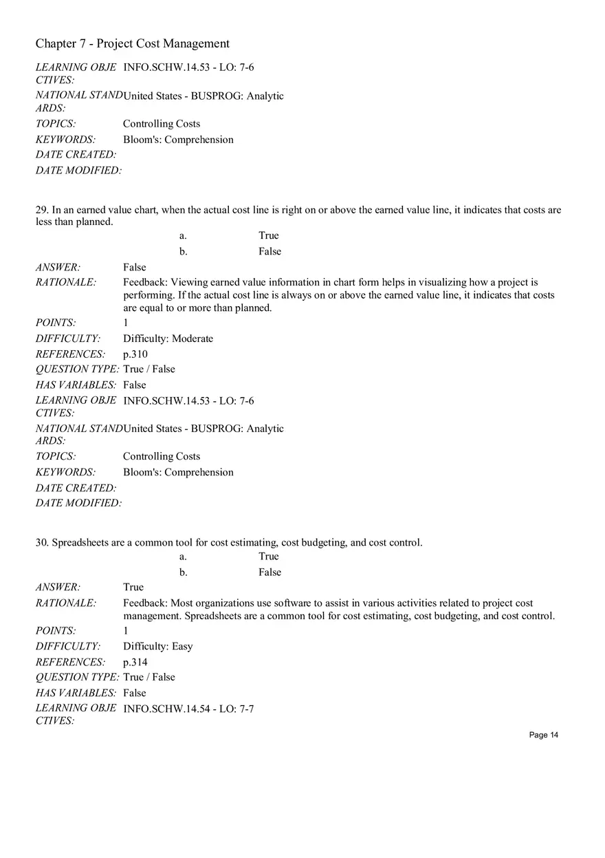 Chapter 7 Project Cost Management True False - Page 6