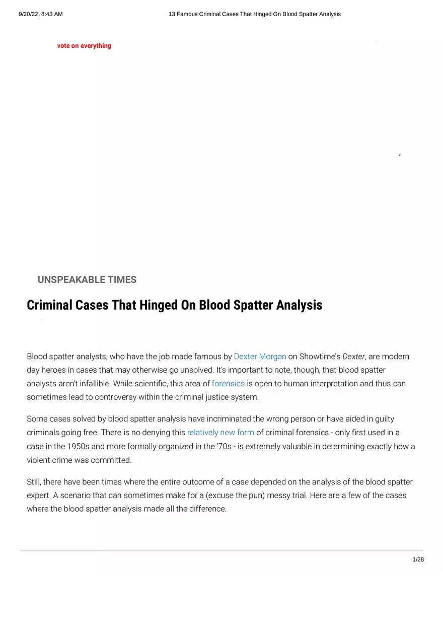 13 Famous Criminal Cases That Hinged On Blood Spatter Analysis - Page 1