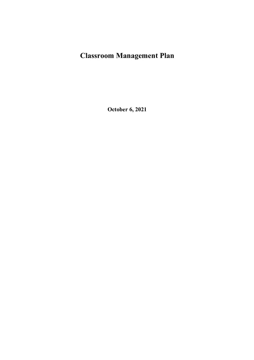 Classroom Management Plan - Page 1