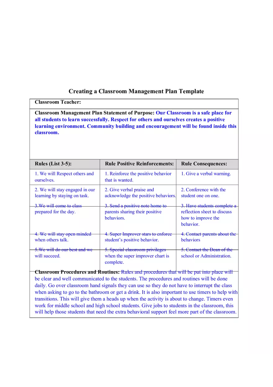 Classroom Management Plan - Page 2