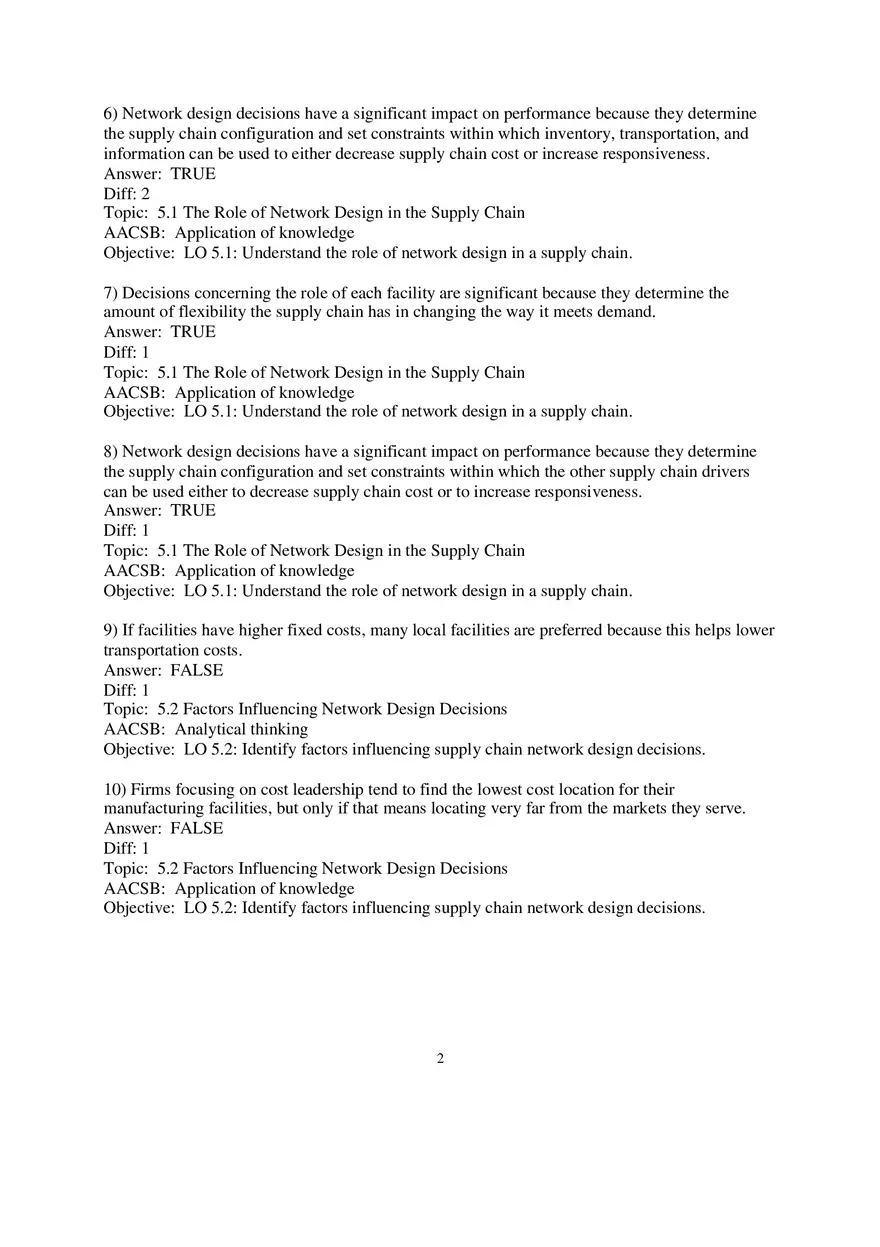 Chapter 5 Network Design in the Supply Chain True False - Page 2