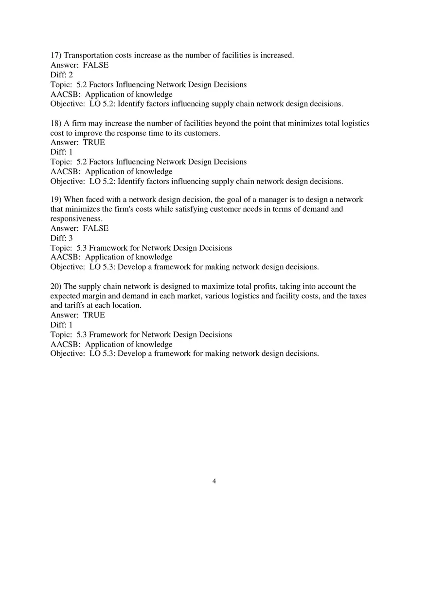 Chapter 5 Network Design in the Supply Chain True False - Page 4