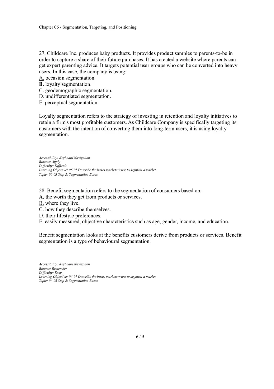 Segmentation, Targeting, and Positioning Multiple Choice  Part 2 - Page 4
