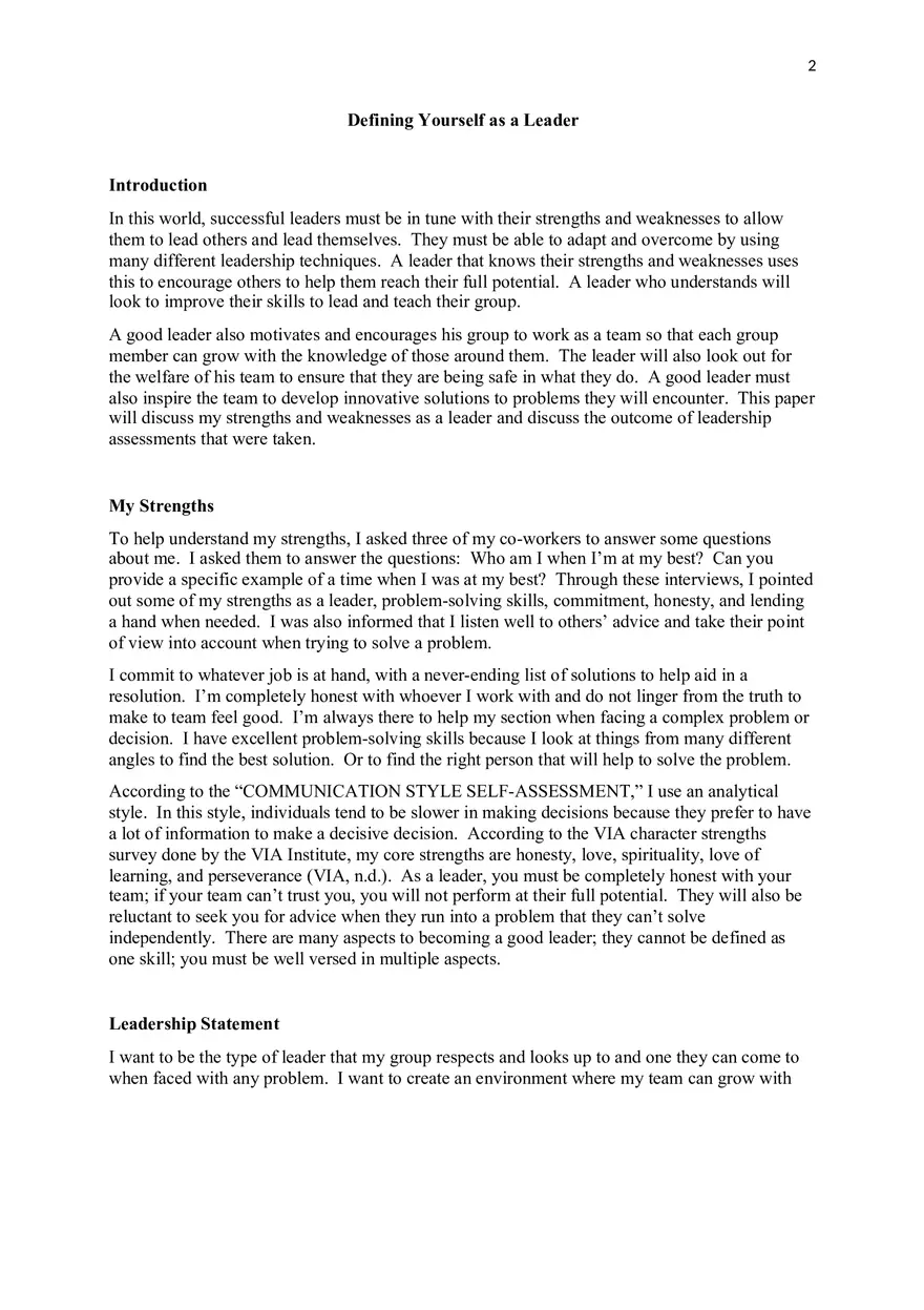 Defining Yourself as a Leader - Page 1