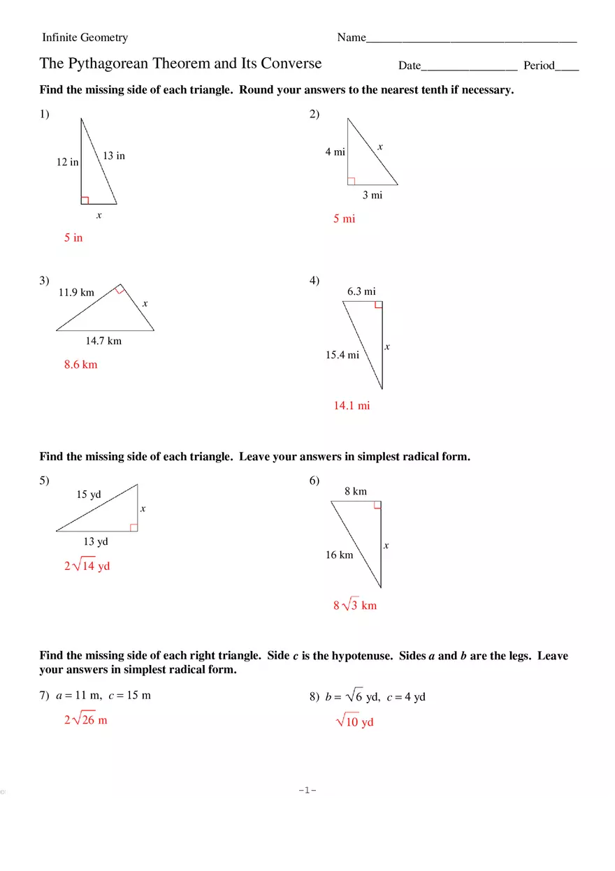 8 The Pythagorean Theorem and Its Converse - Page 1