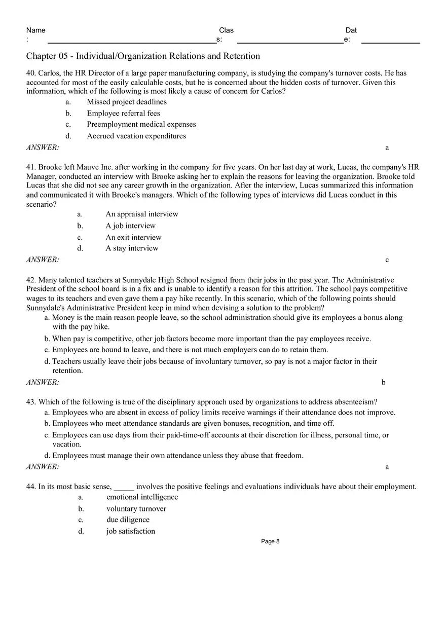 Chapter 05 Individual Organization Relations and Retention Multiple Choice - Page 8