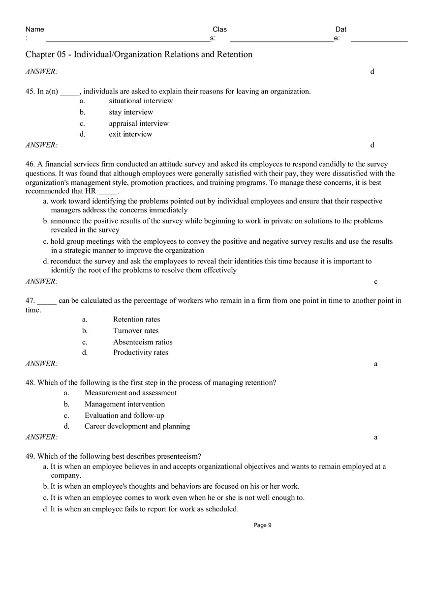 Chapter 05 Individual Organization Relations and Retention Multiple Choice - Page 9