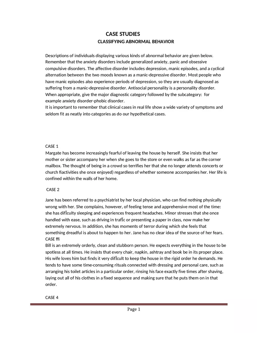 Abnormal Psychological Case Study Examples - Page 1
