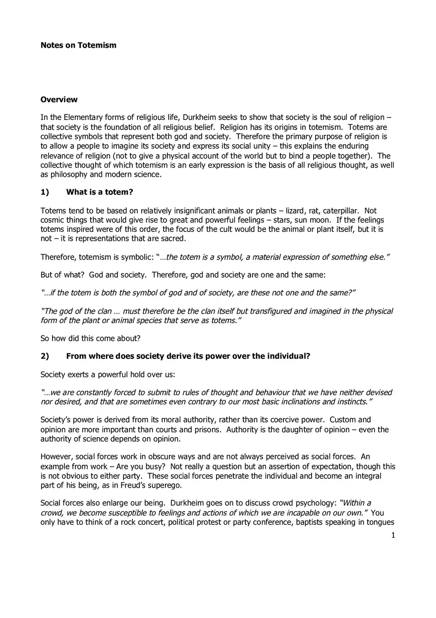 Notes on Totemism - Page 1