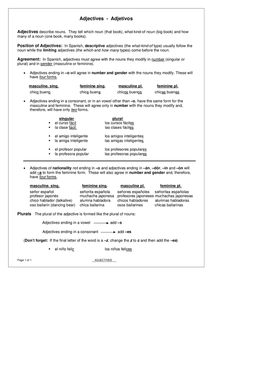 Adjectives - Adjetivos - Page 1