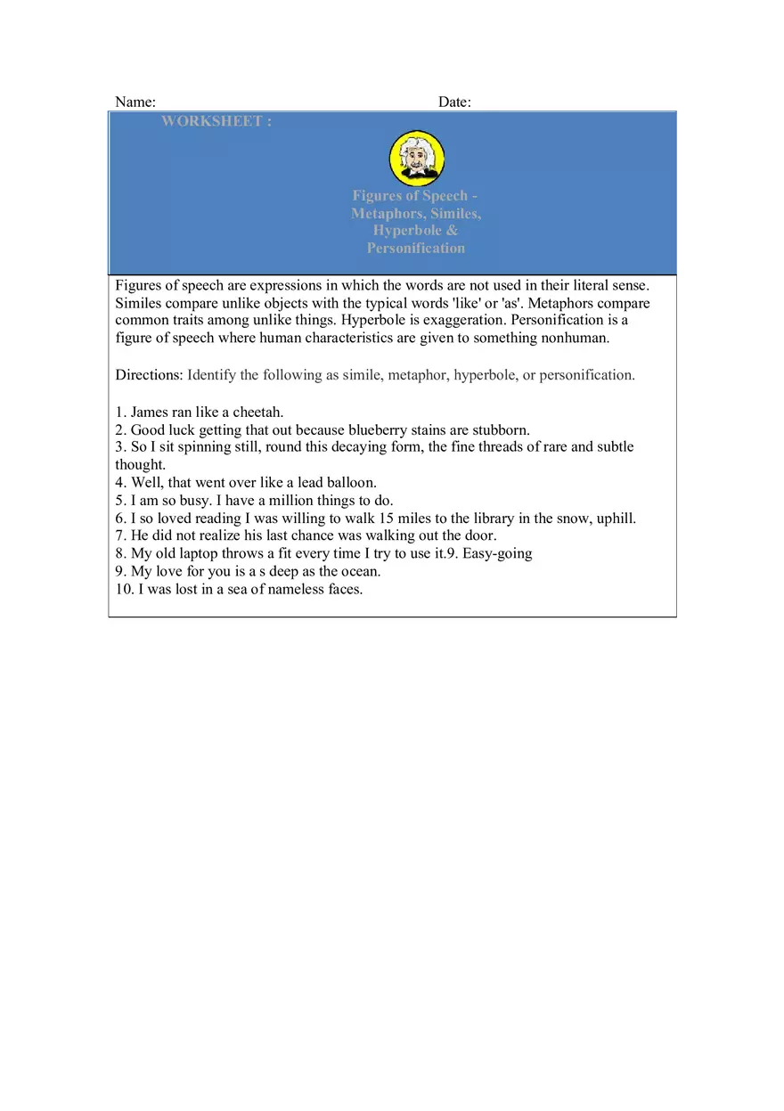 Metaphors, Similes, Hyperbole & Personification - Page 1