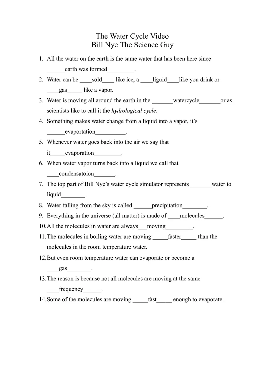 The Water Cycle Worksheet - Page 1