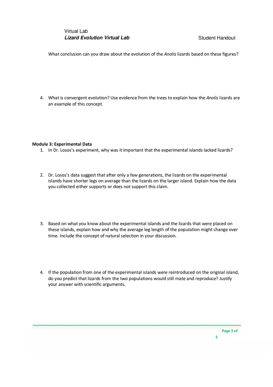 Lizard Evolution Virtual Lab - Page 3