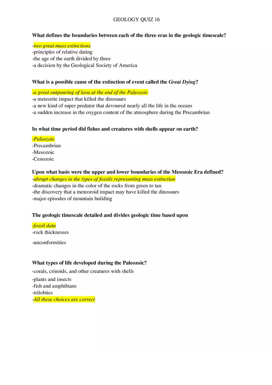 Geology Quiz 16 - Page 1