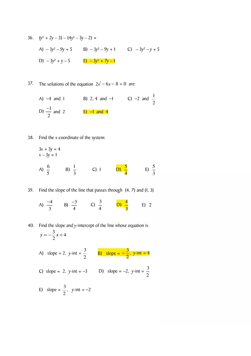Algebra Diagnostic Pre-Test - Page 7