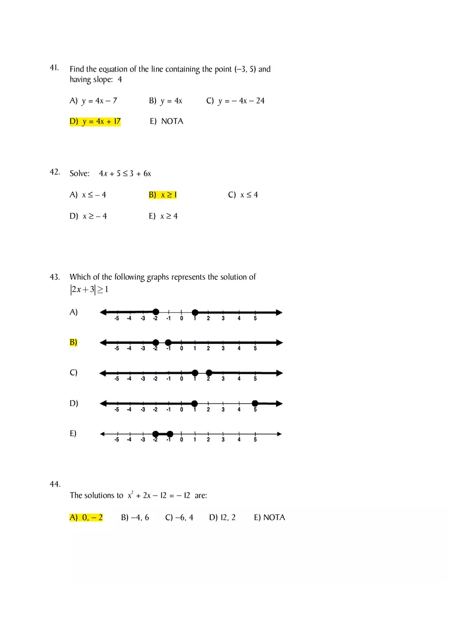 Algebra Diagnostic Pre-Test - Page 8