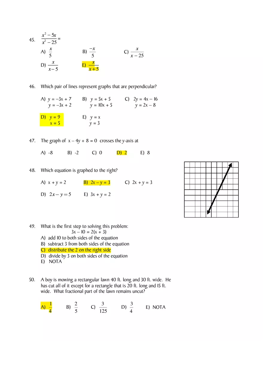 Algebra Diagnostic Pre-Test - Page 9
