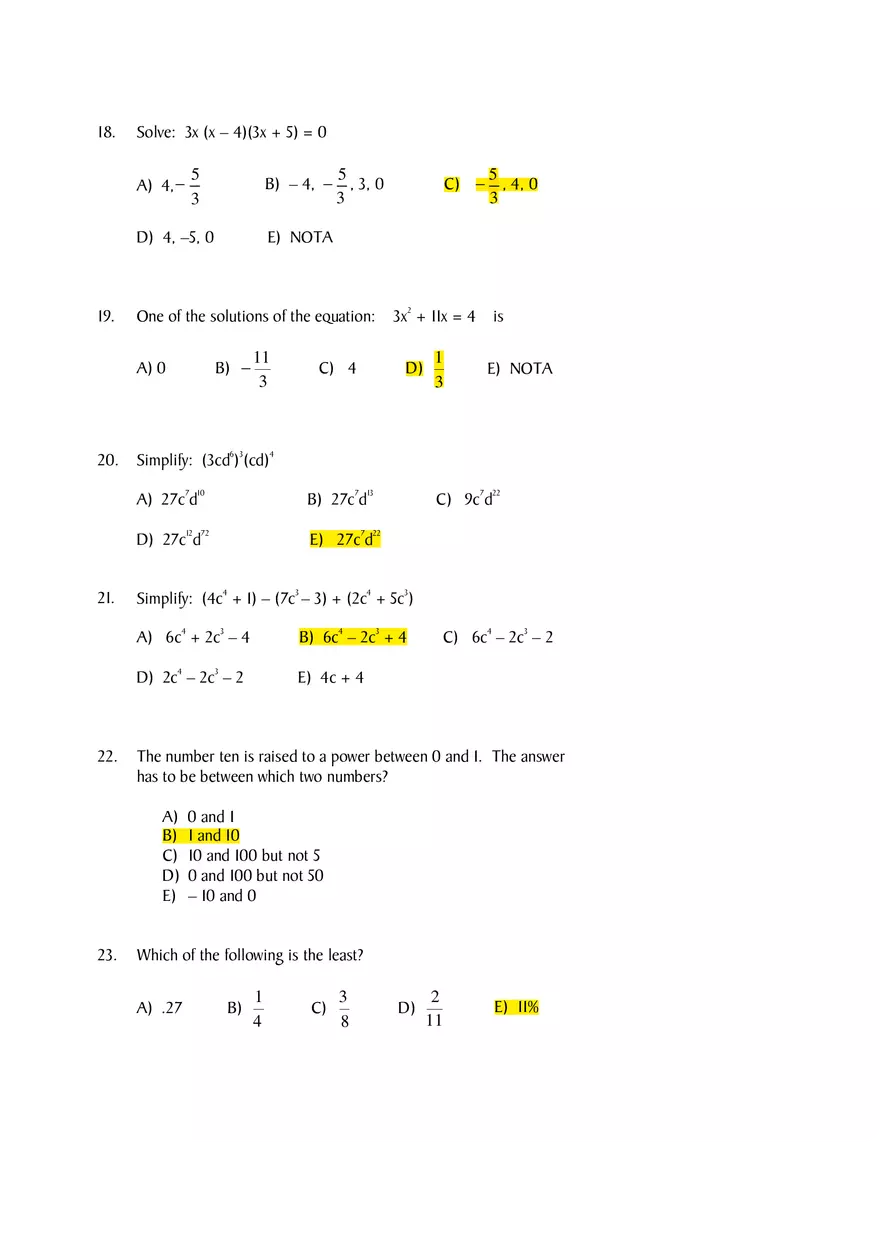 Algebra Diagnostic Pre-Test - Page 4