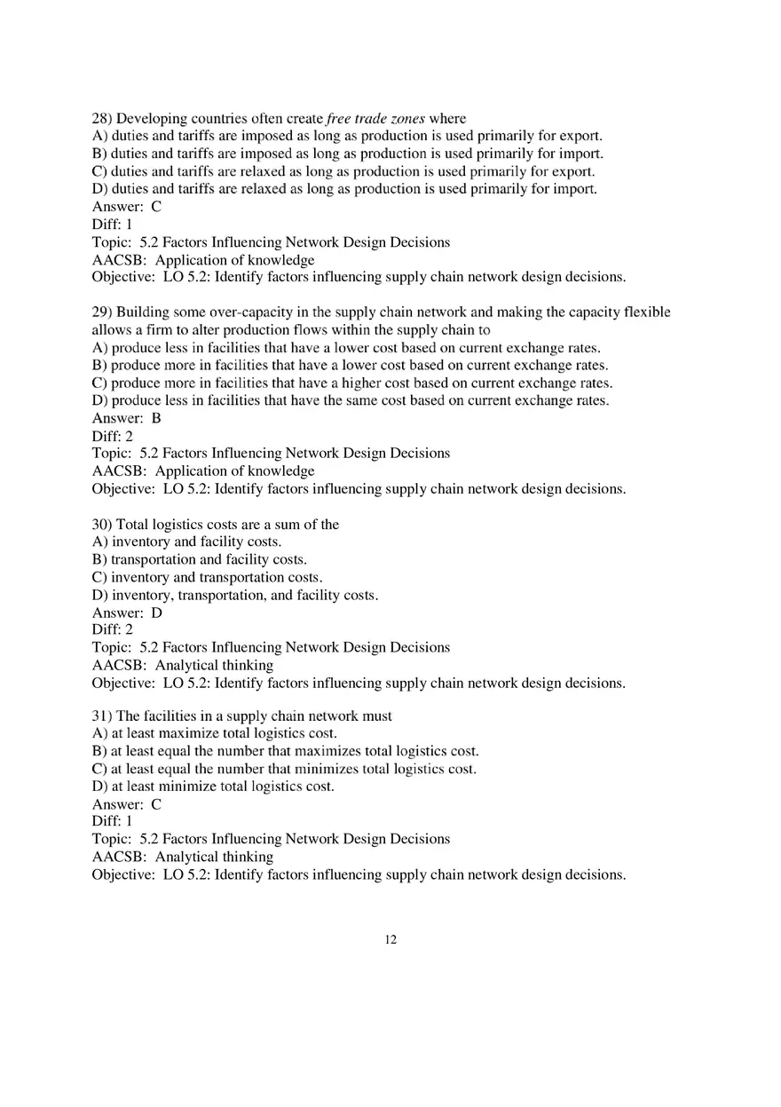 Chapter 5 Network Design in the Supply Chain Multiple Choice 1 - Page 8