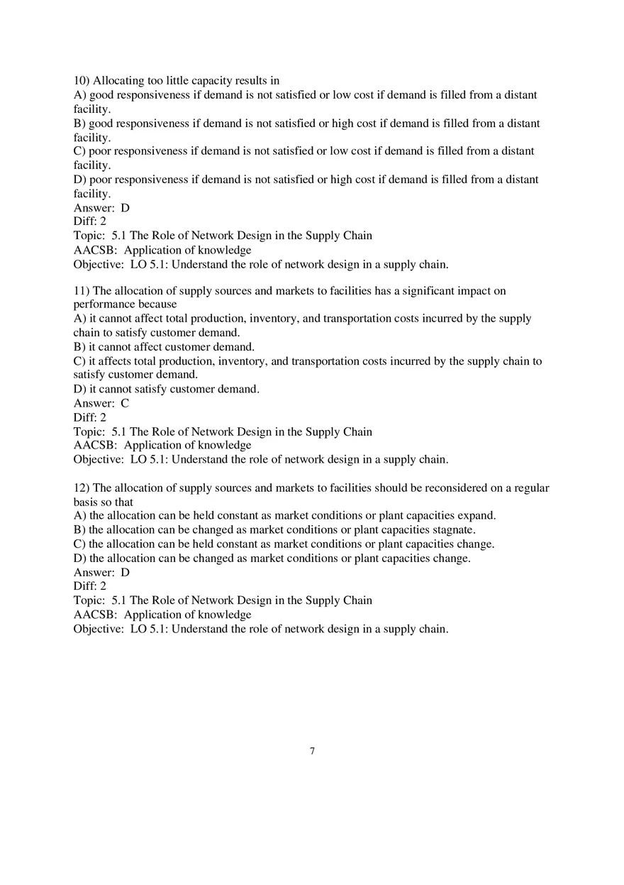 Chapter 5 Network Design in the Supply Chain Multiple Choice 1 - Page 3